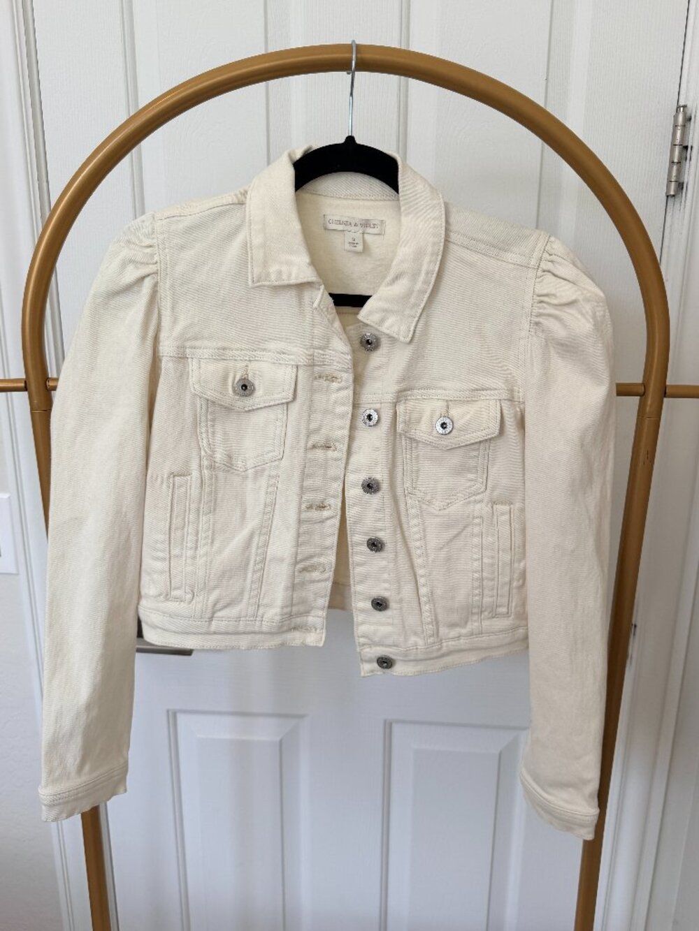 Chelsea & Violet Cream Puff Sleeve Denim Jacket - Small